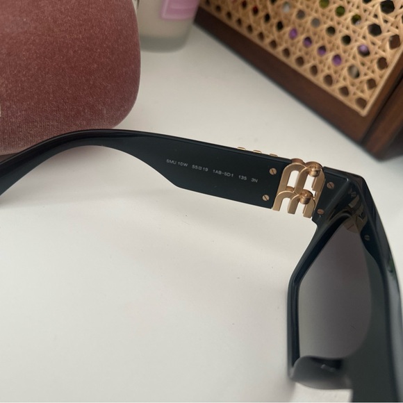 Miu Miu Square Black Sunglasses with Gold Detail - Picture 3 of 10